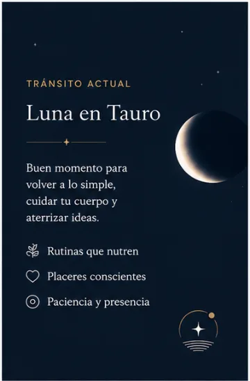 Publicación de Aura Astrología sobre el tránsito actual de Luna en Tauro.