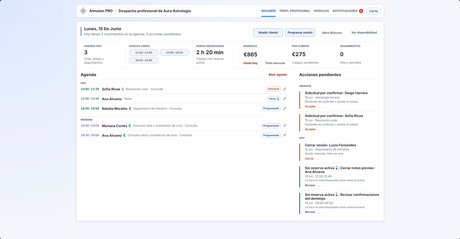 Resumo do Escritório profissional com módulos de trabalho e acessos principais.